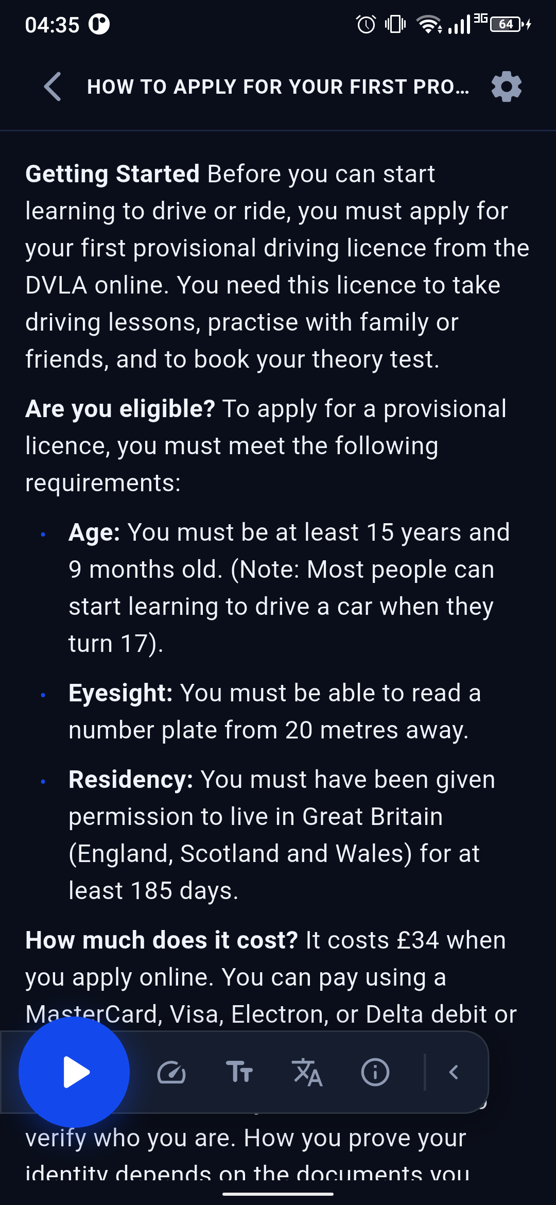 Lesson detail with Highway Code content